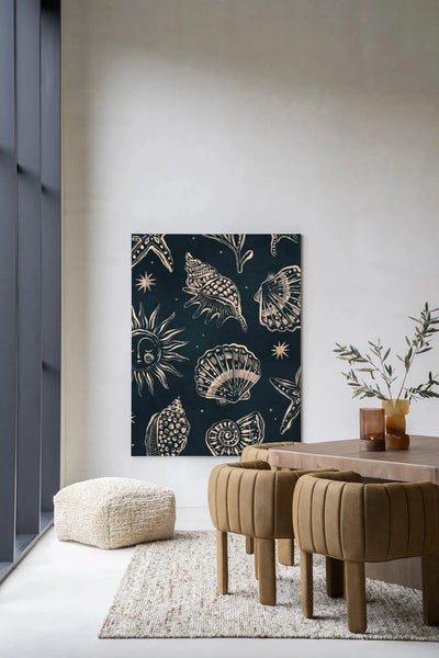 Seashells Midnight - Moderne Wanddecoratie | Artprint, Glass Art & Wandkleed by Urban Cotton