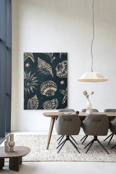 Seashells Midnight - Moderne Wanddecoratie | Artprint, Glass Art & Wandkleed by Urban Cotton