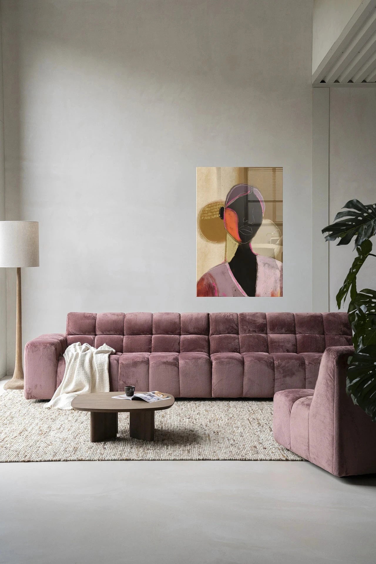 Moderne wanddecoratie van Urban Cotton met silhouet van een vrouw, glasart en wandkleed, elegante kunst voor in huis