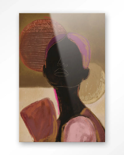 Modern kunstwerk van Urban Cotton met silhouet van een vrouw op glas, geschikt als wanddecoratie en kunstprint.