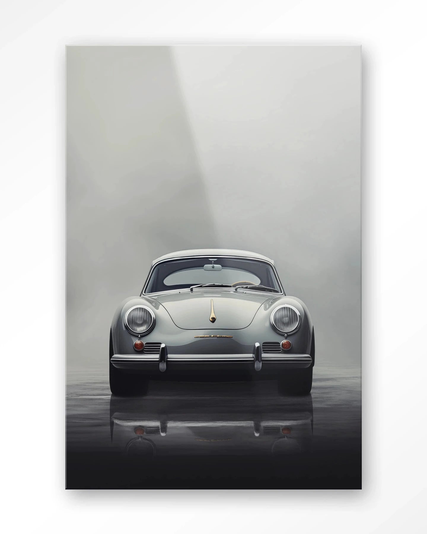 Moderne wanddecoratie van Urban Cotton met een kunstprint van een rokerige auto op glas, ideaal als stijlvolle muurdecoratie
