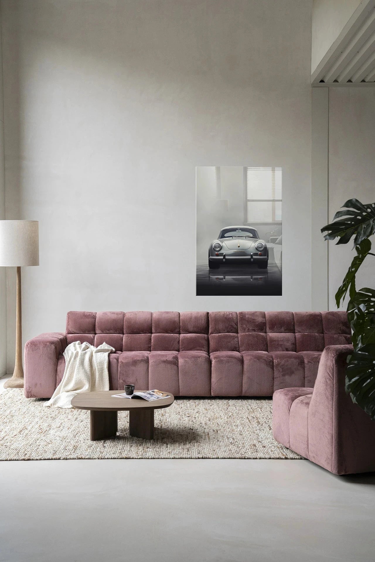 Moderne Urban Cotton kunst print van een Smokey Car op glas, wanddecoratie met een abstracte auto afbeelding voor in huis.