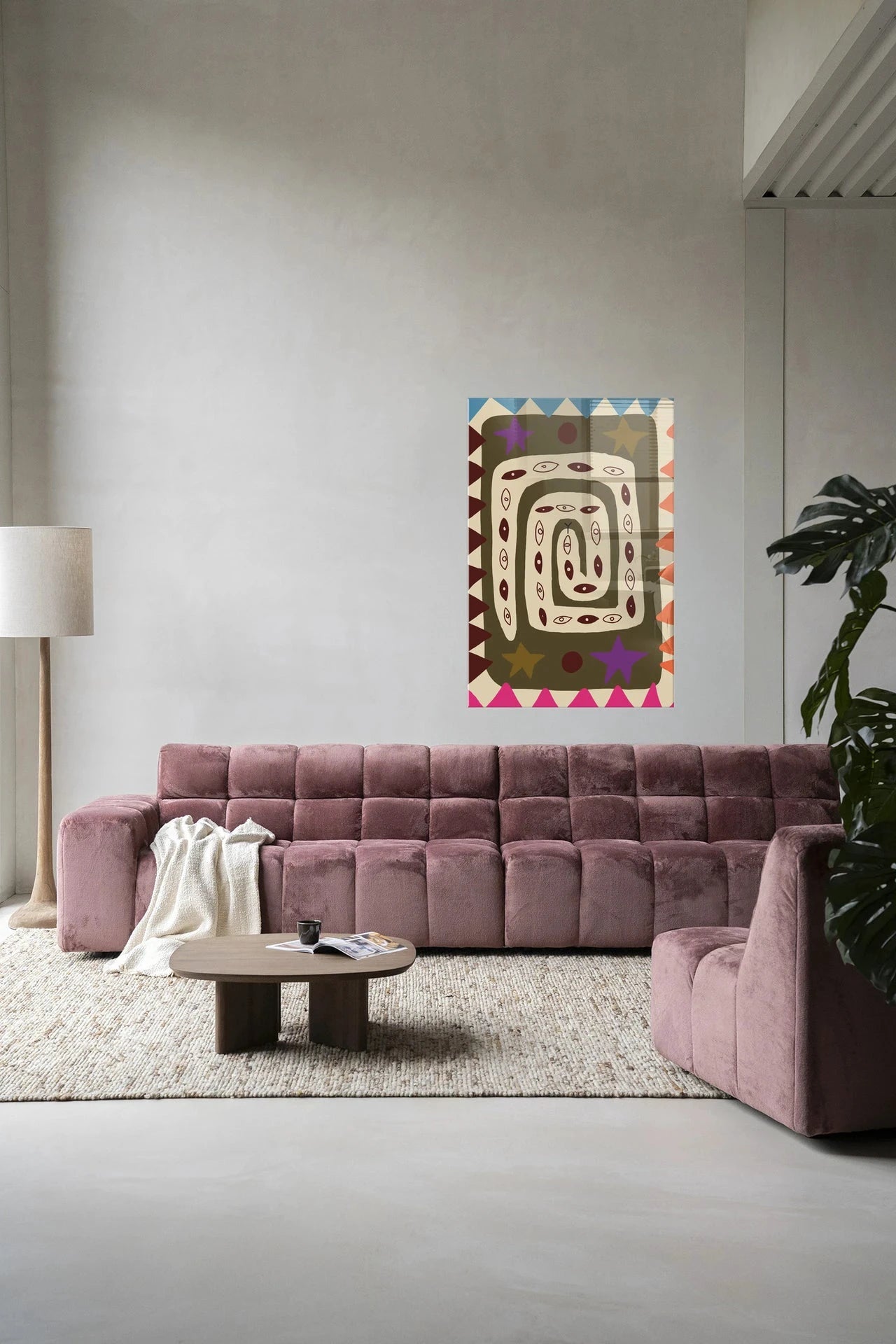 Moderne snake eye kunstprint van glas, wanddecoratie van Urban Cotton met opvallend design en kleurrijke details.
