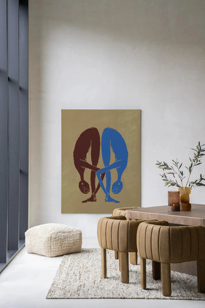 Moderne wanddecoratie van Urban Cotton met Soul Stretch kunstprint en wandkleed, kleurrijke glasart en abstracte kunstdetails