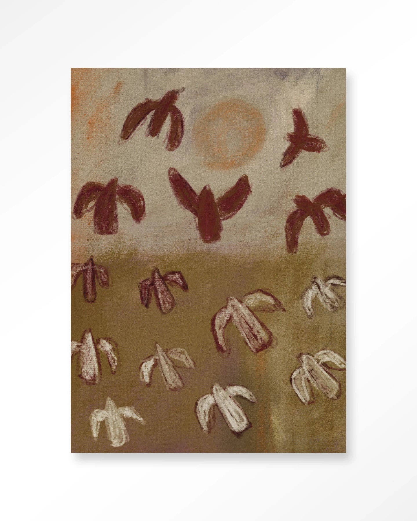 Moderne wanddecoratie met Sunbirds kunstprint en glasdecoratie van Urban Cotton, kleurrijk wandkleed met vogelmotief
