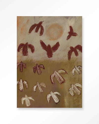 Moderne wanddecoratie met Sunbirds kunstprint en glasdecoratie van Urban Cotton, kleurrijk wandkleed met vogelmotief