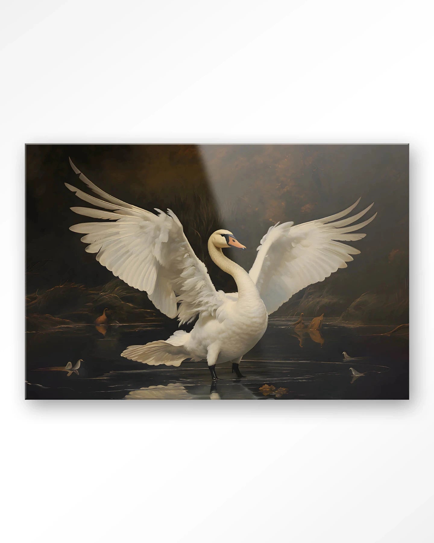 Moderne wanddecoratie van Urban Cotton met kunstprint en glazen kunstwerk van het ballet Swan Lake, ideaal als wandkleed of muurkunst.