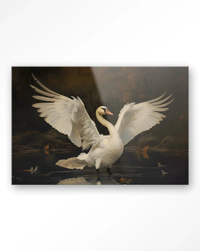 Moderne wanddecoratie van Urban Cotton met kunstprint en glazen kunstwerk van het ballet Swan Lake, ideaal als wandkleed of muurkunst.