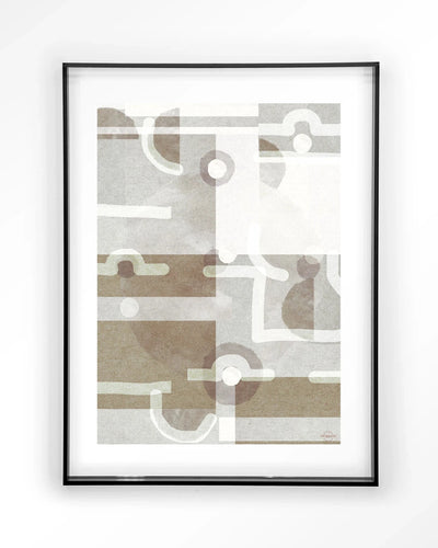 Moderne kunstprint van Symbols Of The Universe door Urban Cotton, afgebeeld in een zwarte acryllijst, geschikt als wanddecoratie.