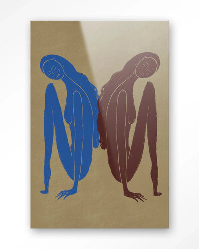 Moderne wanddecoratie van Urban Cotton met glasartprint en wandkleed in abstracte kleuren, artistieke muurkunst voor interieur.