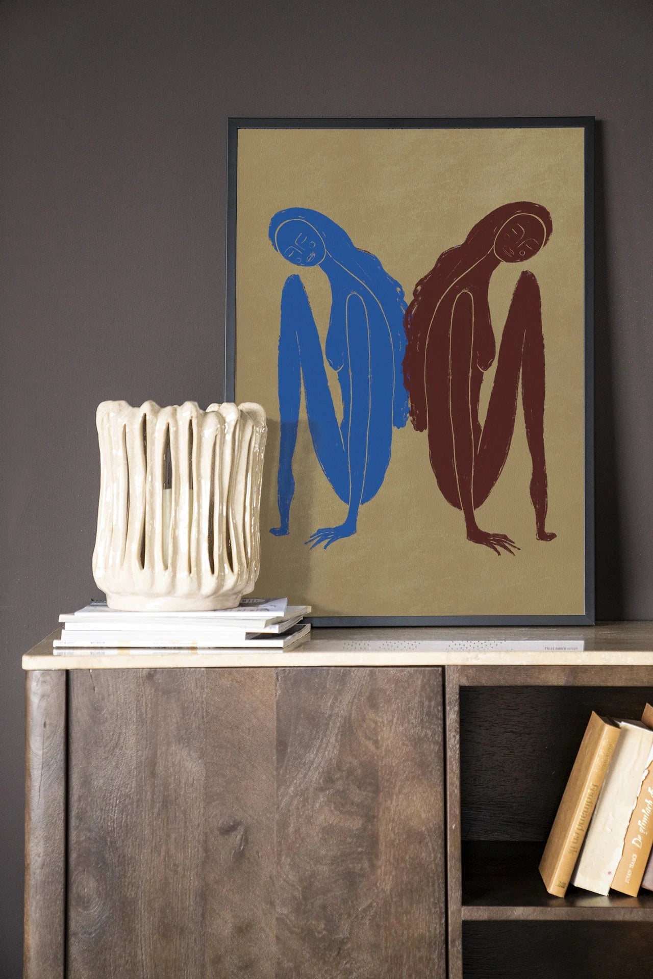 Moderne wanddecoratie van Urban Cotton met zwart houten frame, inclusief artprint en glaskunst voor stijlvolle muurversiering