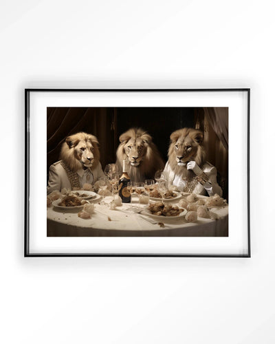 Moderne kunstprint van The Gentlelions Club door Urban Cotton, ingelijst met zwart acryl voor stijlvolle wanddecoratie