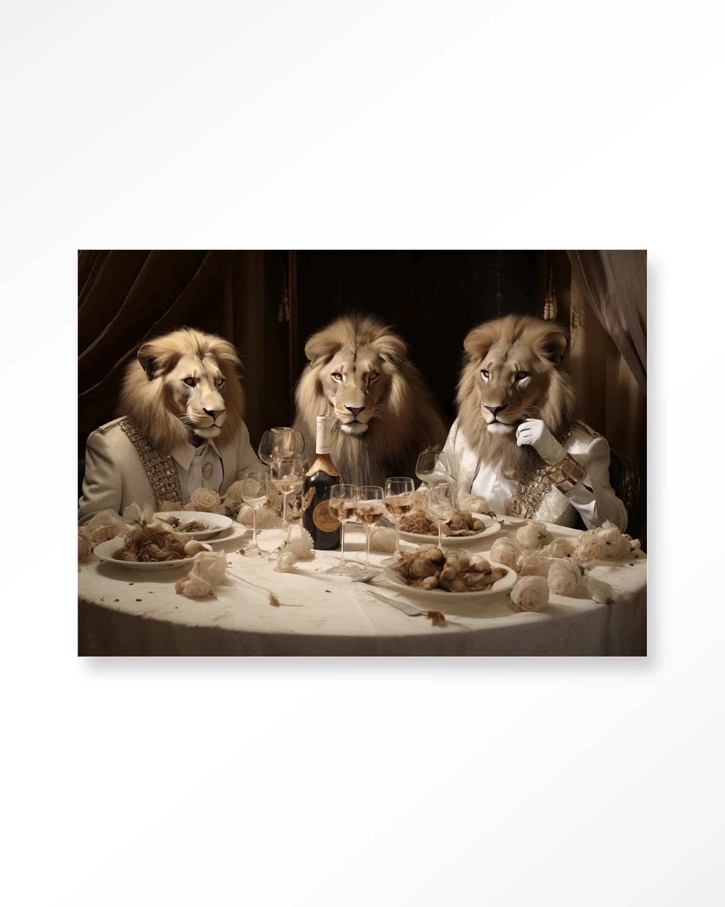 Moderne wanddecoratie van Urban Cotton, kunstprint met design van The Gentlelions Club, glass art en wandkleed op muur bevestigd