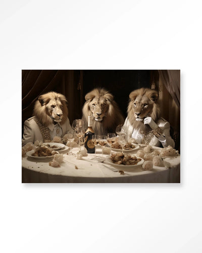 Moderne wanddecoratie van Urban Cotton, kunstprint met design van The Gentlelions Club, glass art en wandkleed op muur bevestigd