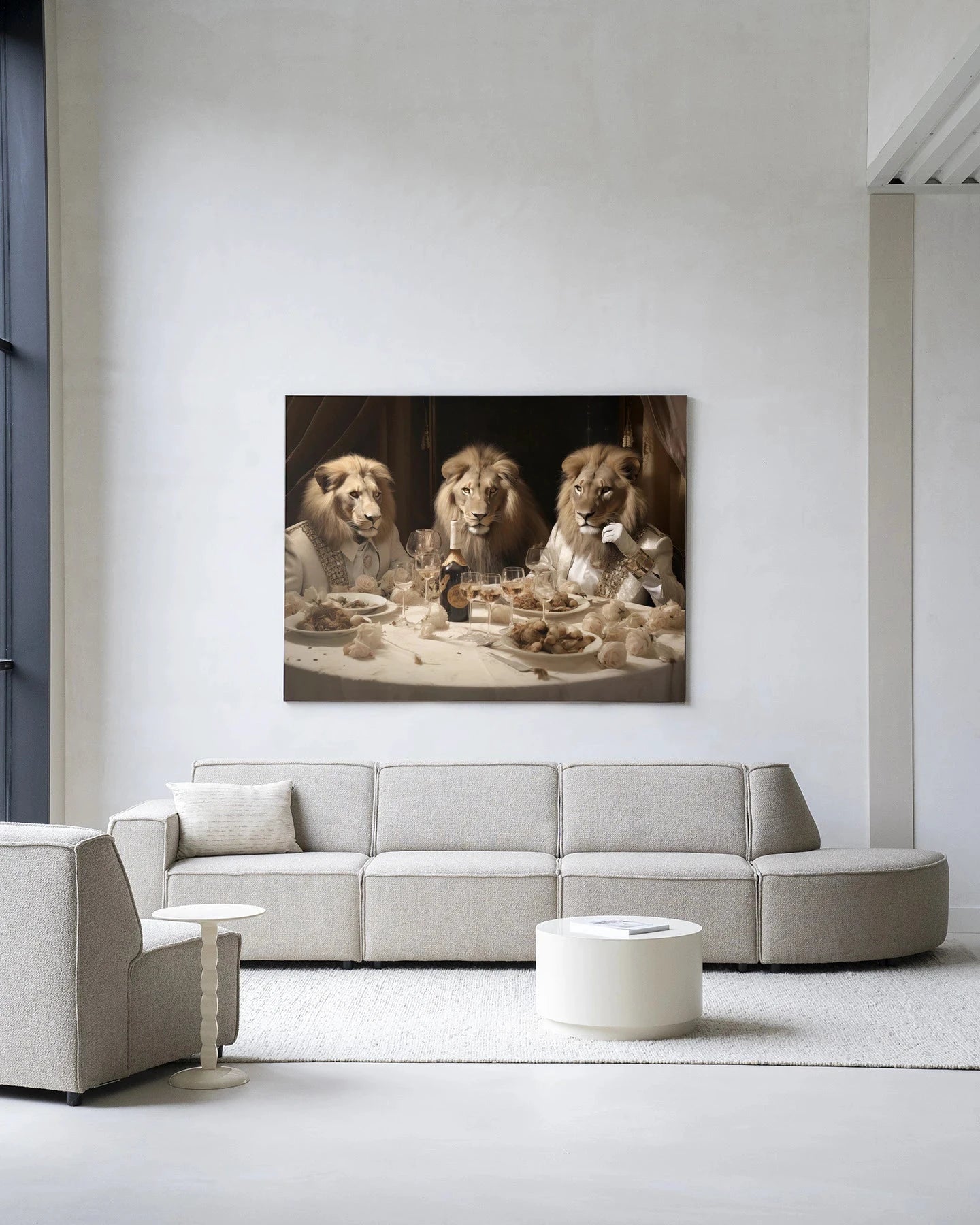 Modern wanddecoratie van Urban Cotton met kunstprint en wandkleed van The Gentlelions Club, kleurrijk en stijlvol voor in huis.