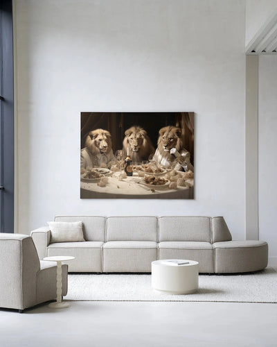 Modern wanddecoratie van Urban Cotton met kunstprint en wandkleed van The Gentlelions Club, kleurrijk en stijlvol voor in huis.