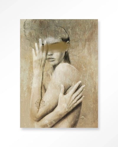 Moderne kunstprint "Touching Me" van Urban Cotton met glasdecoratie en wandkleed, abstracte kunst met zachte kleuren
