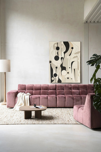 Moderne Toulouse wandkleed van Urban Cotton met abstract kunstprint en glasdecoratie, perfect voor stijlvolle muurversiering.