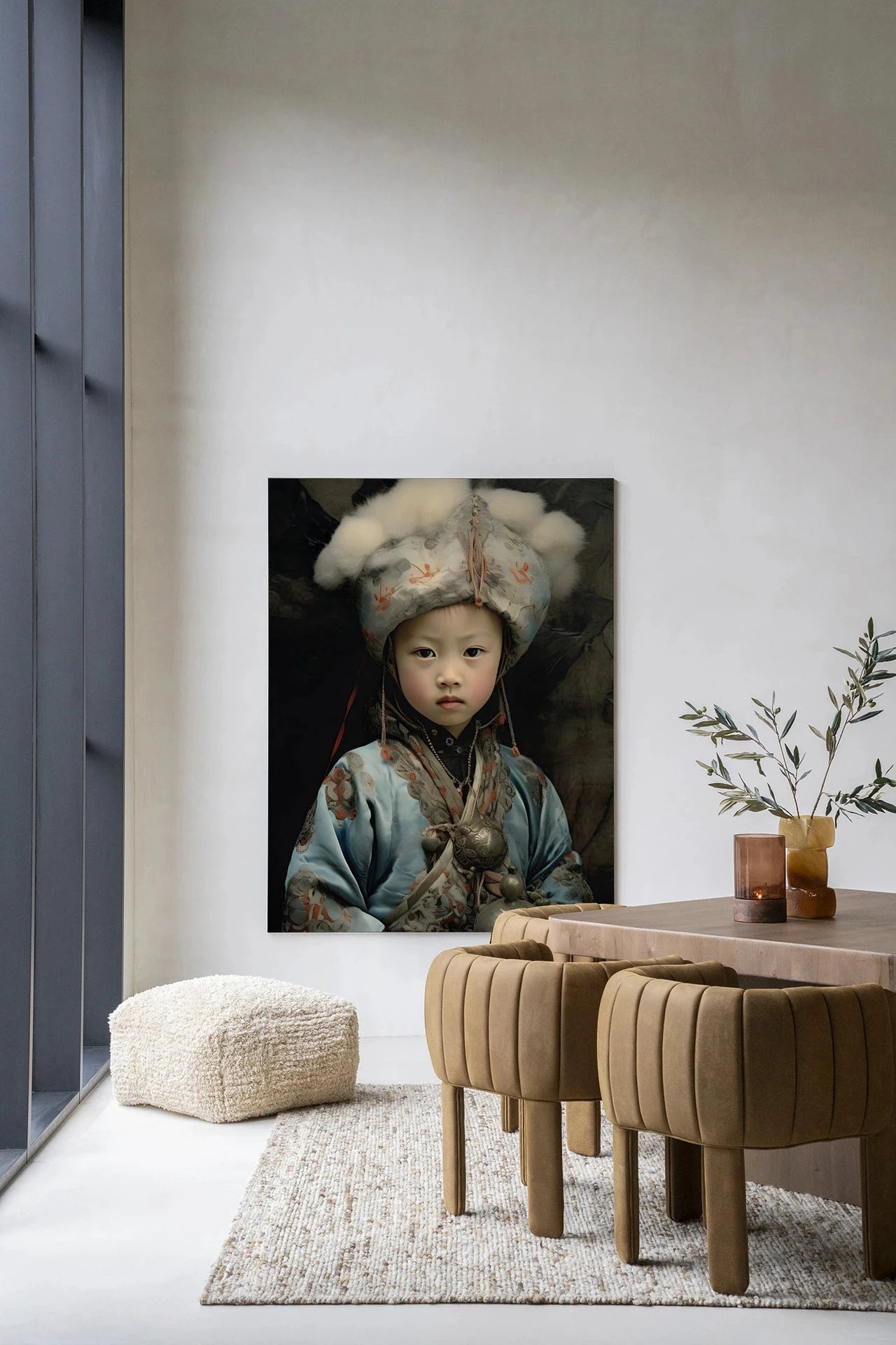 Kunstwanddecoratie van Urban Cotton met een modern kindermotief, inclusief glasart en wandkleed met afbeelding van een meisje