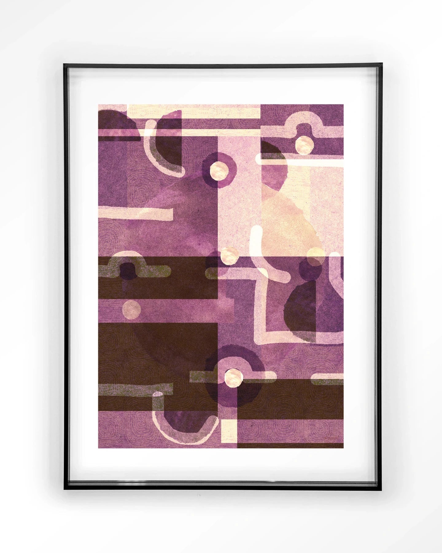 Urban Cotton Tribal Universe kunstprint met zwart acryl frame, moderne wanddecoratie met abstract tribal ontwerp.