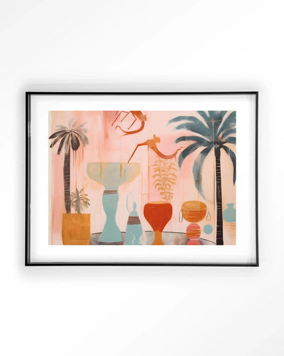 Tunesian Samba kunstprint van Urban Cotton met acrylic lijst en zwart frame, moderne wanddecoratie met kleurrijk Afrikaans ontwerp