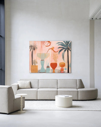 Moderne Tunesian Samba wandkleed van Urban Cotton met kleurrijk glasart en kunstprint voor een opvallende muurdecoratie.
