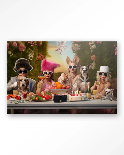 Urban Cotton Uptown Table kunstprint met glas en wandkleed, moderne wanddecoratie met abstracte kunst.