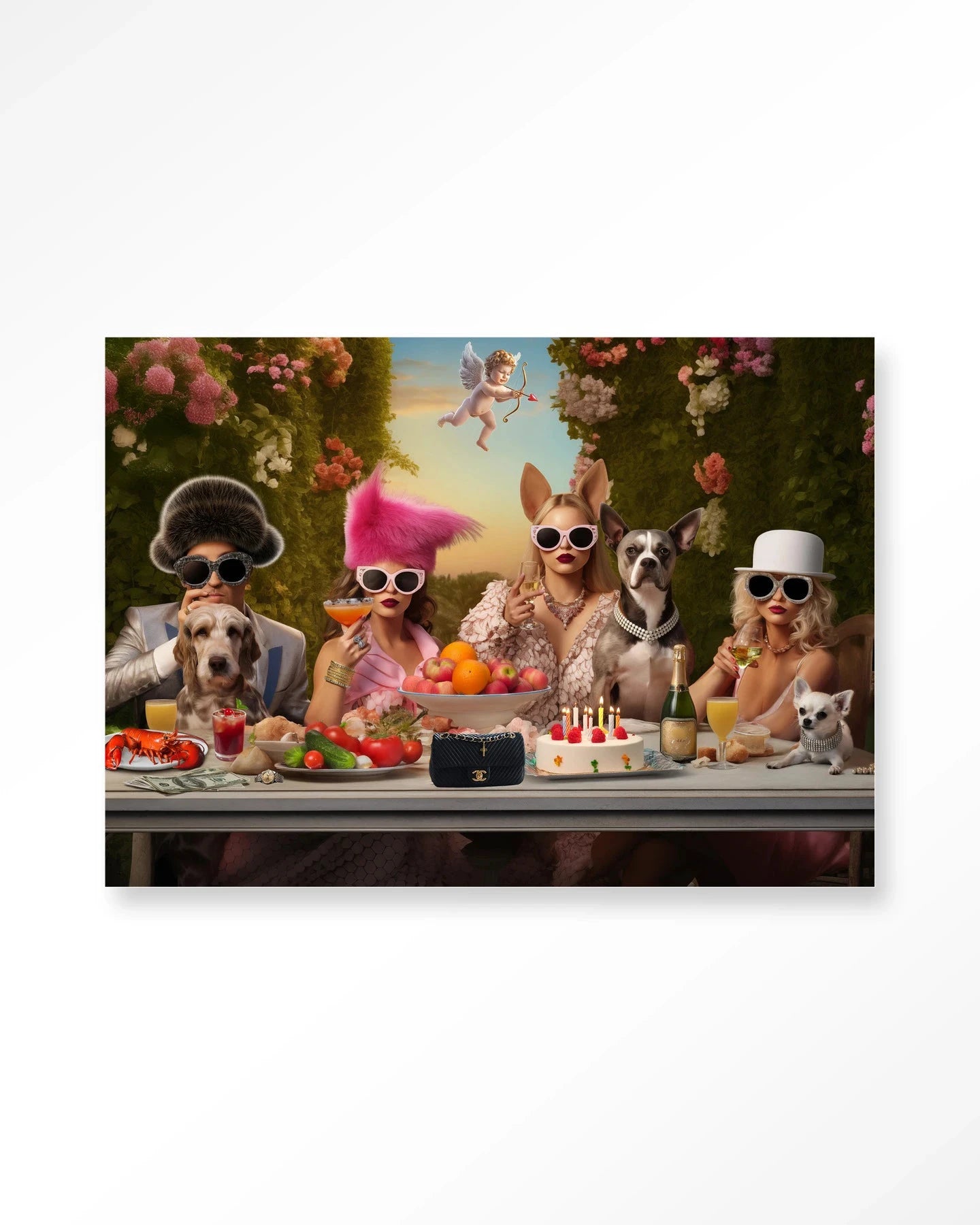 Moderne wanddecoratie van Urban Cotton: Uptown Table kunstprint met glas en wandkleed, kleurrijk en eigentijds interieurstuk