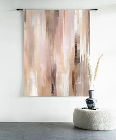 Moderne wanddecoratie van Urban Cotton met kunstprint en wandkleed in abstract design met ronde buisvormige stok