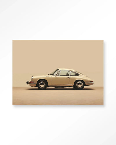 Vintage Porsche beige kunstprint van Urban Cotton, moderne wanddecoratie met glas en textiel voor aan de muur