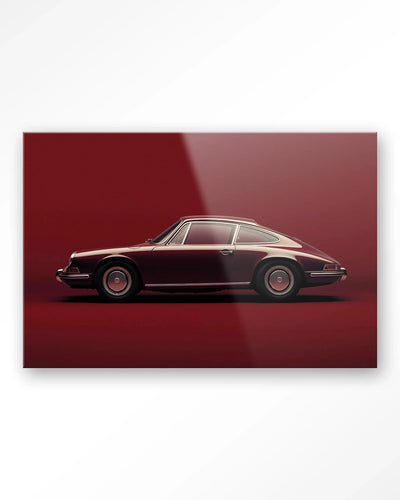 Moderne wanddecoratie van Urban Cotton met vintage Porsche in rood, glas artprint en wandkleed voor stijlvolle interieurs