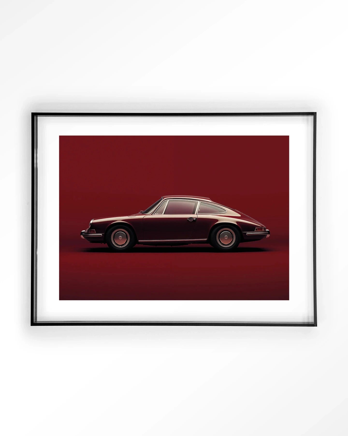 Vintage Porsche Red kunstprint van Urban Cotton, moderne wanddecoratie met zwart acryl frame en glazen kunstafbeelding