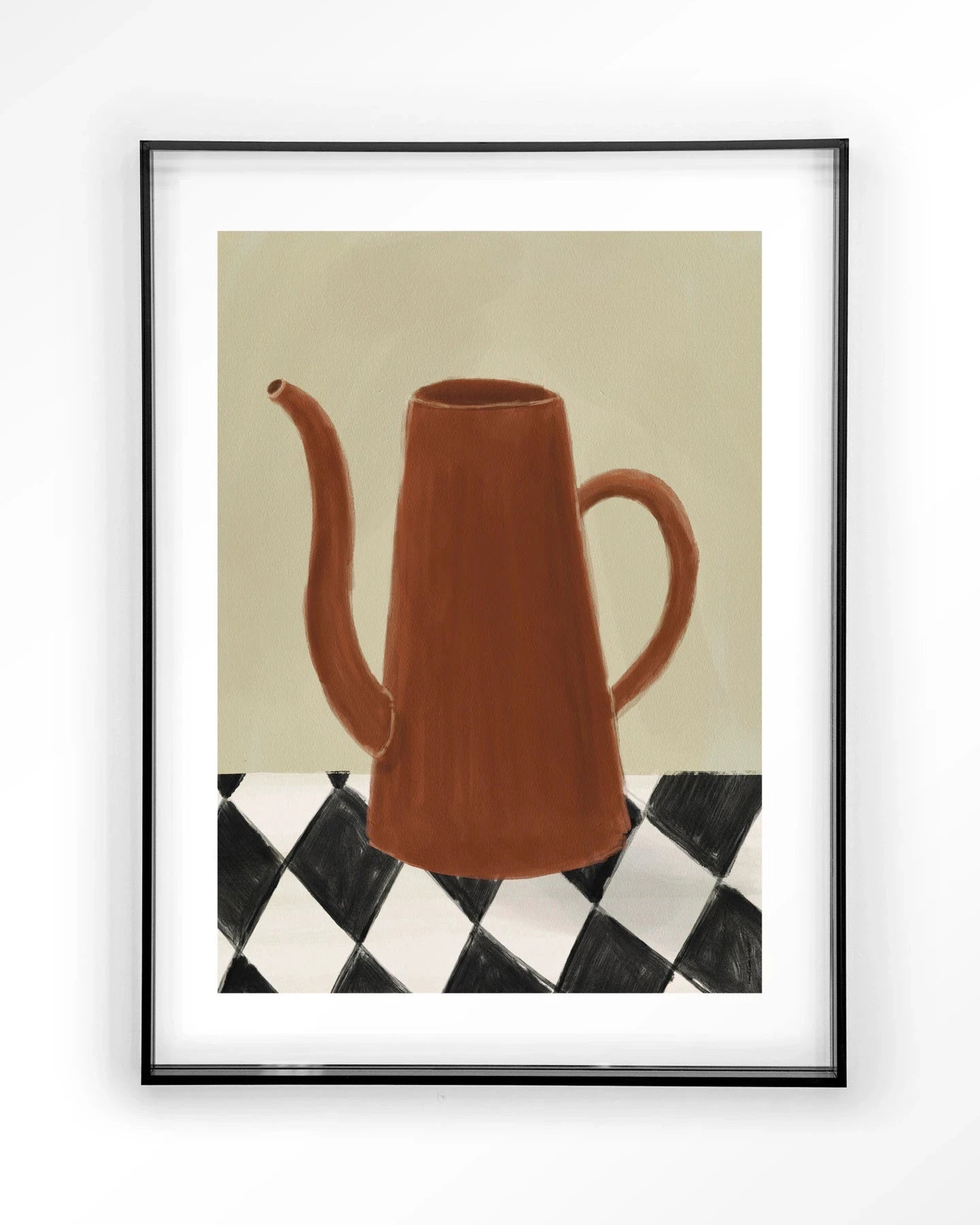 Moderne wanddecoratie met Vivid Vase 02 kunstprint van Urban Cotton, inclusief acryl frame en zwart wandkleed.