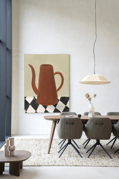 Moderne wanddecoratie met Vivid Vase 02 kunstprint en glasart, ingelijst als wandkleed van Urban Cotton