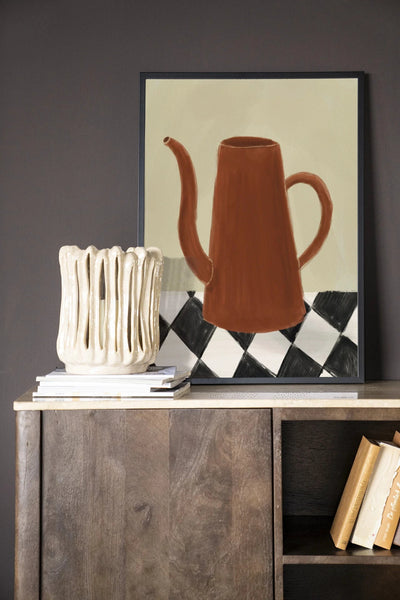 Moderne wanddecoratie Vivid Vase 02 van Urban Cotton, kunstprint met glazen kunst en houten lijst in zwart.