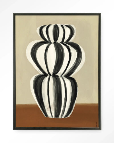 Urban Cotton Vivid Vase 03 wandkleed met abstracte glazen kunstprint en zwarte lijst, moderne muurdecoratie voor interieur.