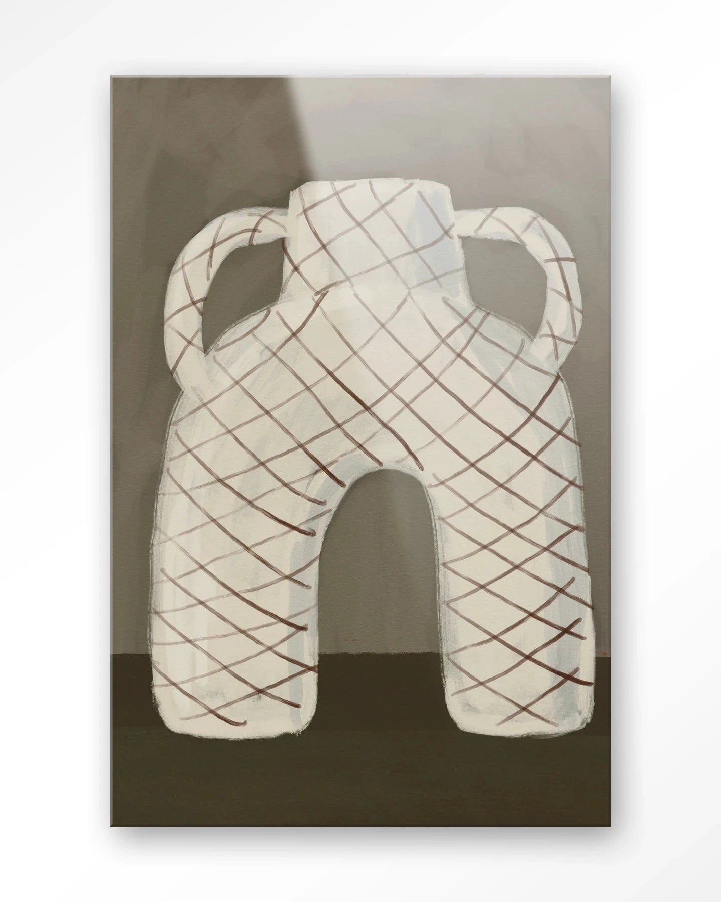 Moderne wanddecoratie kunst met Vivid Vase 05 glasprint en textielwandkleed van Urban Cotton, kleurrijk en abstract design.