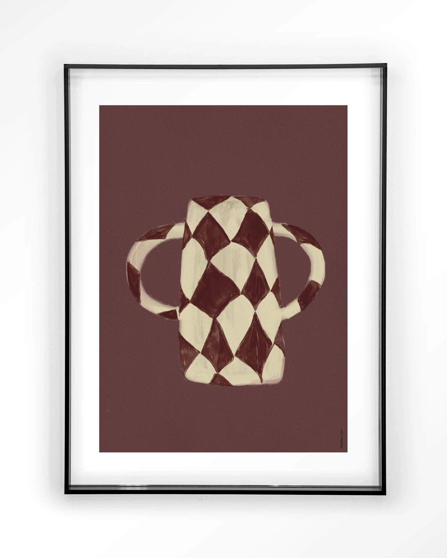Moderne kunstprint Vivid Vase 07 door Urban Cotton met zwart acryl frame, wanddecoratie met glas en textielmateriaal