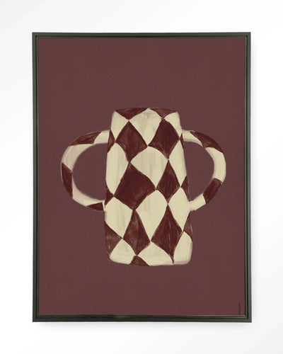 Moderne wanddecoratie met Vivid Vase 07 kunstprint en wandkleed van Urban Cotton in zwart frame, abstract glas- en textuurkunst