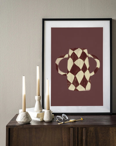 Kunstwerk Vivid Vase 07 door Urban Cotton, moderne wanddecoratie met zwart houten frame en kleurrijk ontwerp.