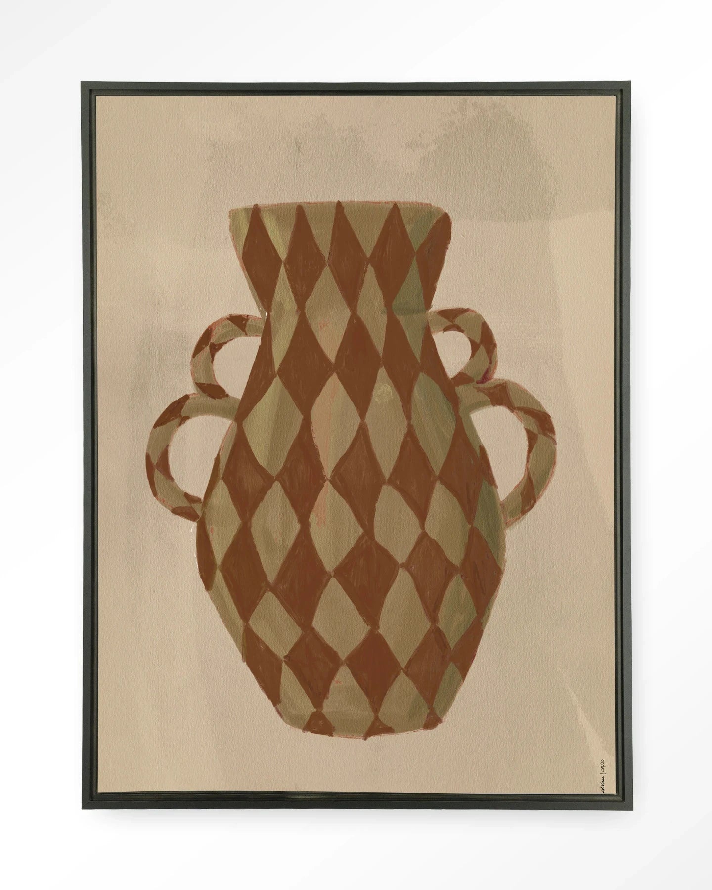 Moderne wanddecoratie met Vivid Vase 08 kunstprint en glasart in een zwart zwevend frame, door Urban Cotton.
