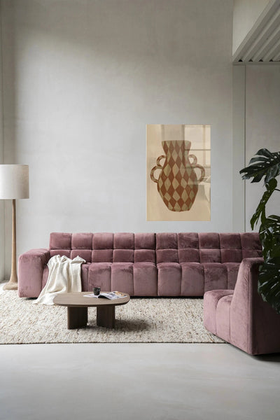 Moderne wanddecoratie van Urban Cotton met Vivid Vase 08 kunstprint, glas en wandkleed voor een kleurrijke muurversiering
