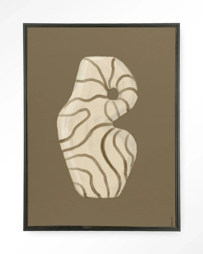 Moderne wanddecoratie met Vivid Vase 09 kunstprint van Urban Cotton, glazen kunstwerk op zwart wandkleed in een zwevende lijst.