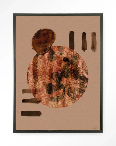 Moderne Wabi-Sabi Lifelines wandkleed van Urban Cotton met zwart frame, abstract kunstprint en glasart voor muurdecoratie
