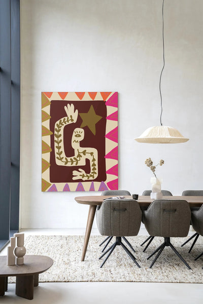 Moderne Wave wandkleed van Urban Cotton, kleurrijk kunstwerk met abstracte golven en glasdetails voor wanddecoratie