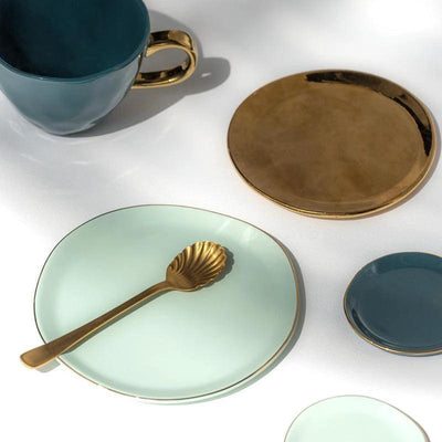 Good Morning bord Ø9 cm - Blauw Groen (set van 4) by Urban Nature Culture