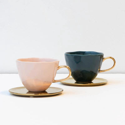 Good Morning kop Cappuccino / Thee Ø11 cm - Blauw Groen (set van 4) by Urban Nature Culture