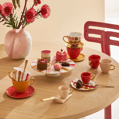 Good Morning kop Cappuccino / Thee Ø11 cm - Framboos (set van 4) by Urban Nature Culture