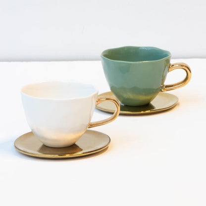 Good Morning kop Cappuccino / Thee Ø11 cm - Jade Glans (set van 4) - depauwwonen