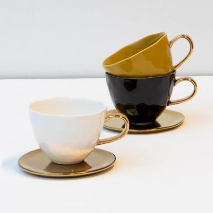 Good Morning kop Cappuccino / Thee Ø11 cm - Wit (set van 4) - depauwwonen